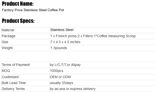 Stainless Steel Coffee Pot Kettle For Tea And Coffee